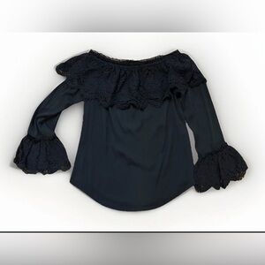 White House Black Market Gothglam Flowy Black Lace Bell Sleeves Blouse